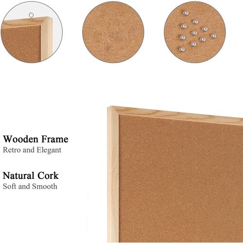 Wood Frame Split Cork/ Dry Wipe & Cork Board and Dry Wipe Board, Whiteboard Coloured Markers Bulletin Memo Decor, Home, Office, Push pins and Hanging Hooks (Cork Board, 600mm x 800m)