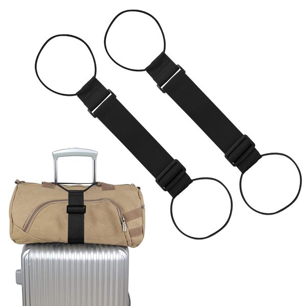 2 Pcs Elastic Fastening Belt for Luggage, Adjustable Luggage Straps for Suitcases Attach Bags, Portable Travel Suitcase Accessory (2 Black)