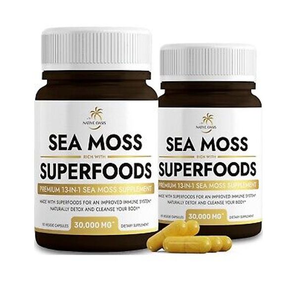 NATIVE OASIS (2-Pack) Sea Moss Black Seed Oil Ashwagandha Ginger 90 Capsules