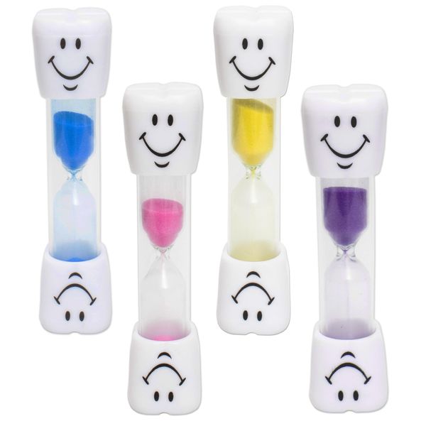 4 x Kids Toothbrush Timer (Set of Four Colours) ~ 2 Minute Smile Sand Timers for Children