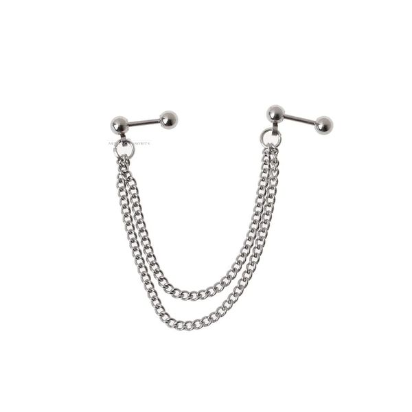 Punk Ball Stud Slave Cartilage Ear Cuff Wrap Double Plain Chain Piercing Earring Barbell