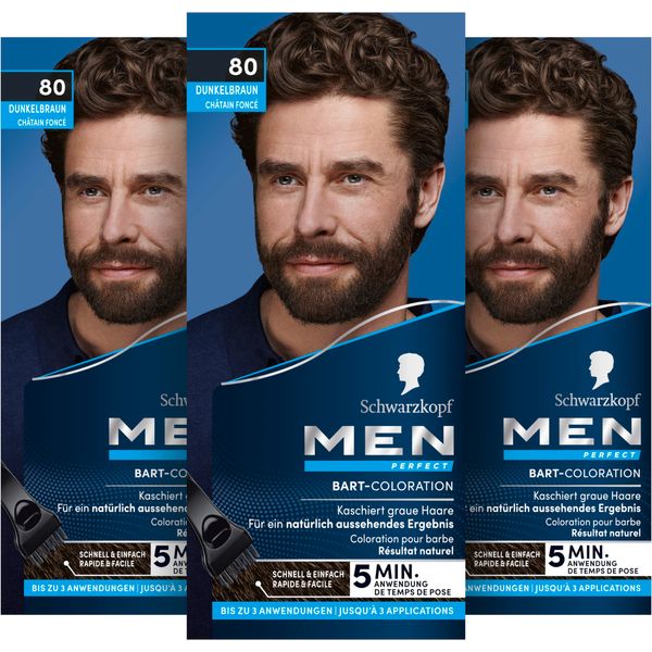 Schwarzkopf Men Perfect Bart-Coloration 80 Natur Schwarz-Braun Stufe 2 (30 ml), Bartfärbemittel zum Kaschieren grauer Haare für ein natürlich aussehendes Ergebnis, schnelle Anwendung