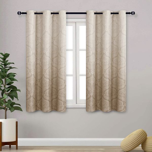 DWCN Ombre Blackout Curtains for Bedroom - Damask Patterned Thermal Insulated Energy Saving Grommet Curtains for Living Room, Set of 2 Gradient Window Curtain Panels, 42 x 54 Inches Long, Taupe