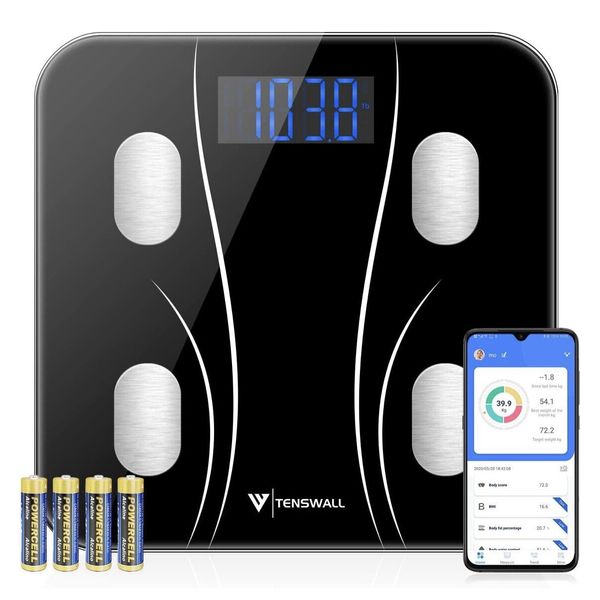 Tenswall Bluetooth Body Fat Scale TZ270 Black BMI Water Content Bone Mass & More