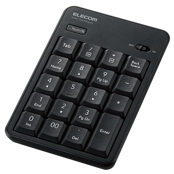 Elecom TK-TBM023SKBK Numeric Keypad Bluetooth Quiet Design, Antibacterial, Compatible with Windows, Chrome OS, MacOS, Black