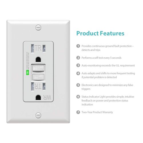 [6 Pack] WEBANG Self-Test GFCI Outlets, Tamper-Resistant and Weather-Resistant, GFCI Receptacle with LED Indicator, Decorative Wall Plates and Screws Included, 15 Amp/125 Volt, UL Listed, White