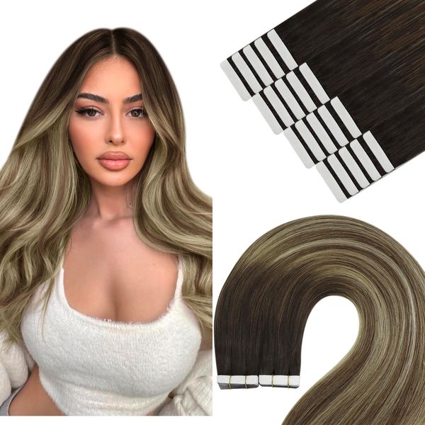 YoungSee Extensions Echthaar Tape Balayage 50cm Tape Extensions Echthaar Dunkelbraun Ombre Blond Echthaar Extensions Tape 50g Remy Hair Extensions Tape in Invisible Tape Extensions 50g #4/6/22