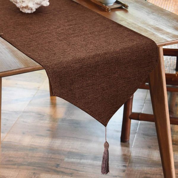 BALCONY & FALCON Water-Repellent Table Runner with Tassel, Solid Scandinavian Table Cloth, Modern, Fashionable, 13.8 x 70.9 inches (35 x 180 cm), 13.8 x 94.5 inches (35 x 24