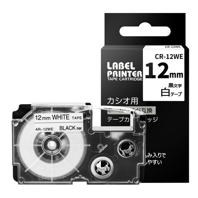 Airmall Compatible 1pc Casio Label Writer Nameland Tape 12mm White XR-12WE CASIO Nameland Tape Cartridge Black