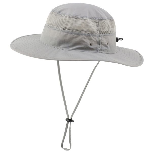 Unisex Outdoor Mesh Sun Hat Camouflage Boonie Bucket Hats Fishing Hats with String Gray, 55 60cm