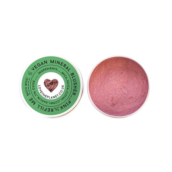 Love the Planet Vegan Mineral Blusher Shade Pink in Refillable Tin