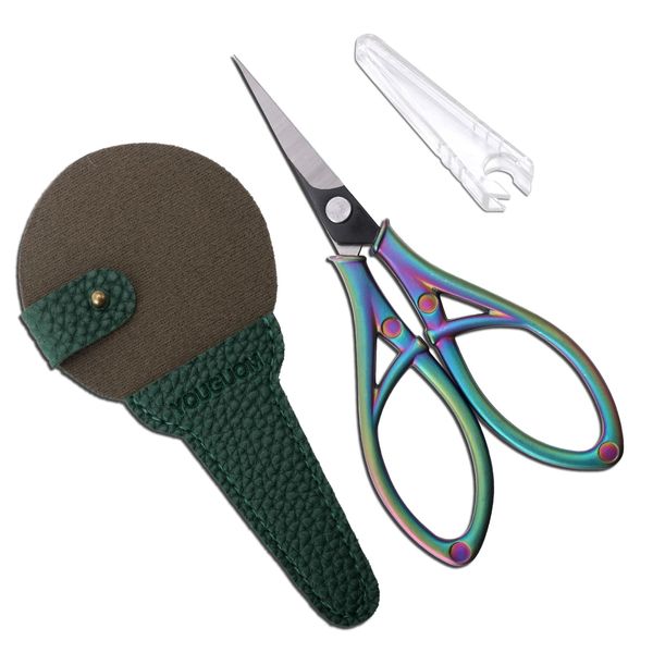 YOUGUOM Detail Craft Scissors with Cover Cap, Embroidery Crochet Scissor for Sewing Needlework Crafting Thread Paper Cutting, Rainbow Straight Tip Shears