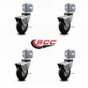 3 Inch Bright Chrome Neoprene Rubber Casters with Brakes – Side Brackets - Set 4