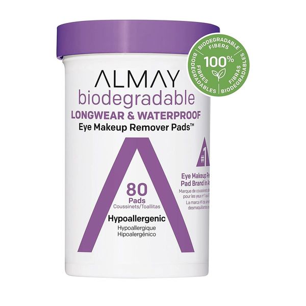 NEW Almay Biodegradable Longwear & Waterproof Eye makeup Remover Pads 80 Pads