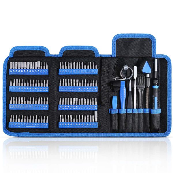 ORIA Precision Screwdriver Set, 126-in-1 Screwdriver Set with 112 Bits, Professional Repair Tool Kit for Mobile Phones Smartphones Laptop Electronic Devices(Blue Black)