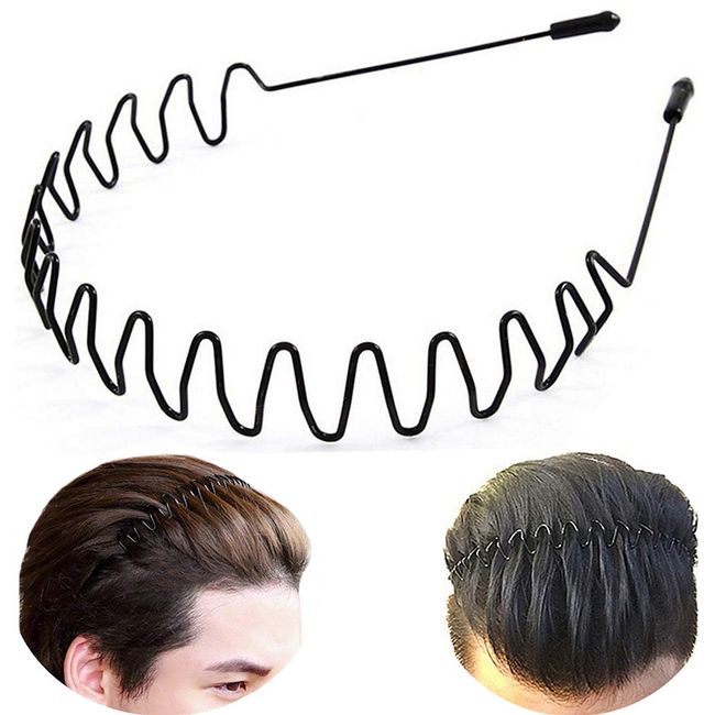 bodbop Metal Hair Band for Men Headband Mens Hair Bands Unisex Fashion Headbands Sports Hairband Head Band Hair Hoop for Women With Non Slip Wavy Teeth, Black