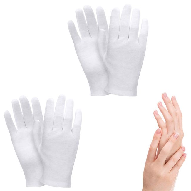 2 Paar weiße Baumwoll-Handschuhe, 100% Baumwollhandschuhe für Kosmetika und Feuchtigkeitscremes geeignet für trockene Hände und Ekzeme, für Schönheitscremes zum Berühren von Münzen Schmuck Silber