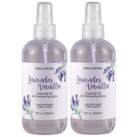 SMELLS BEGONE Essential Oil Air Freshener Spray - Odor Eliminator -  Lavender Vanilla Scent - 2 Pack - 8 Ounce