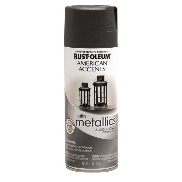 Rust-Oleum 202646 American Accents Topcoat Designer Metallic Spray Paint, 12 Oz Aerosol Can, 11 oz, Aged Bronze