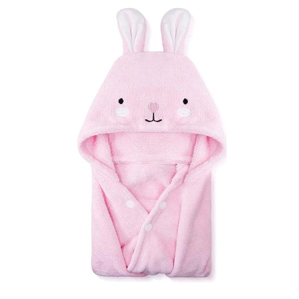 ROMASA Toddler Hooded Bath Towel Ultra Soft Towel Highly Absorbent Bathrobe Blanket for Boys Girls- 27.5" x 55"(Pink Rabbit-Shape)