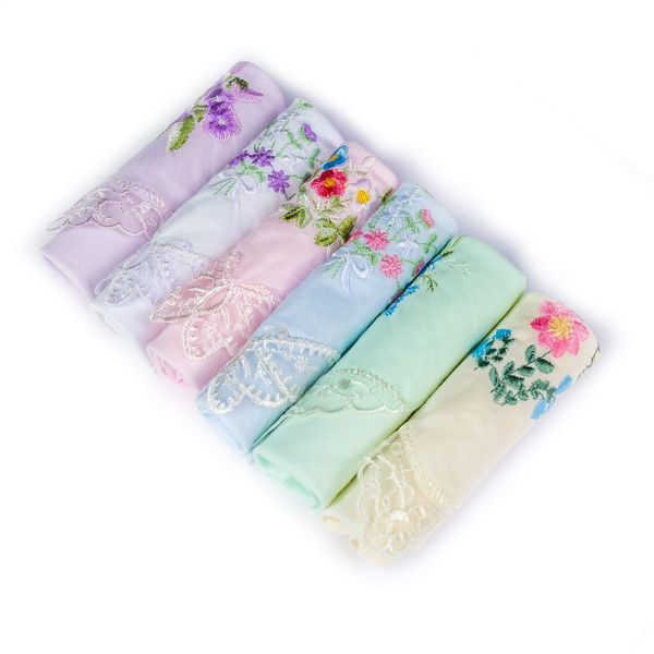 JukLoos Boxed Ladies Handkerchiefs, Embroidery Women Cotton Handkerchiefs Vintage Floral Lace Hankies 100% soft Cotton Handkerchief