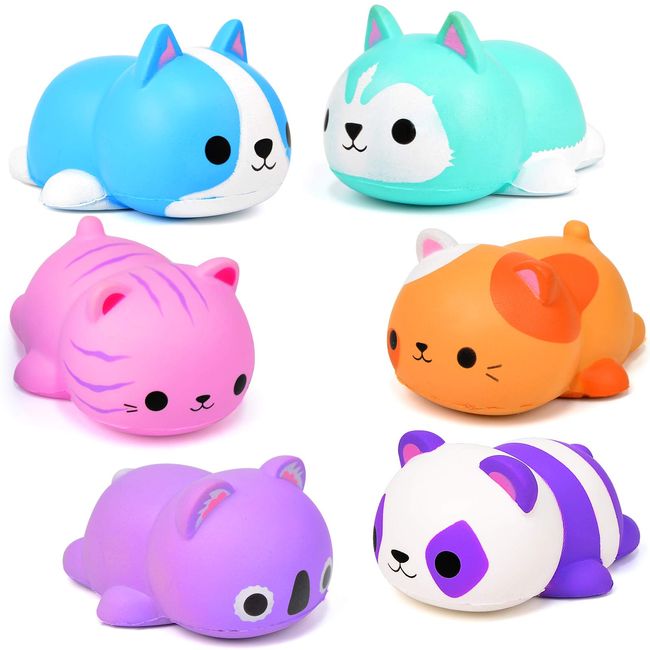 6PCS Cat Squishies Kids Xmas Stocking Stuffers Jumbo Animal Squishy Toys Slow Rising Stress Relief Fidget Toys for Adult Kids Treasure Box Classroom Prizes Party Favors Valentines Easter Goodie Bag