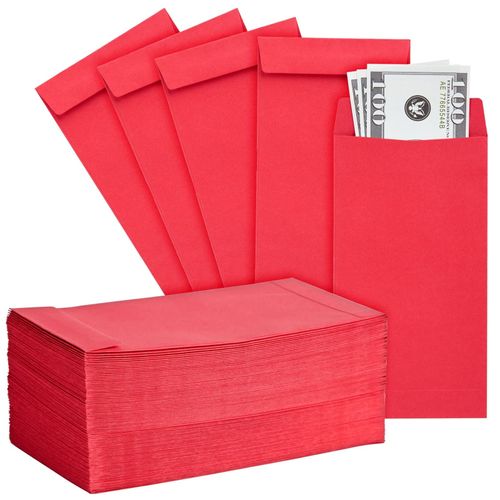 Okuna Outpost 100 Pack Red Money Envelopes for Cash, Coins, Saving, Budgeting (Small, 3.5x6.5in)
