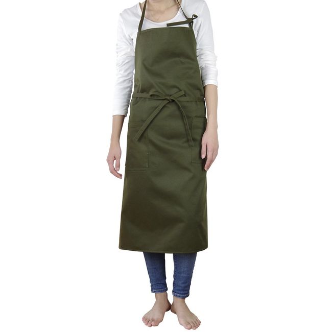 fabrizm 1491zgr T/C Twill Full Apron, Made in Japan, Long Length, Khaki Green