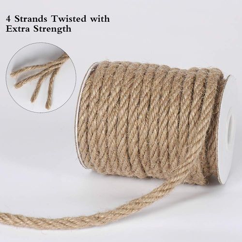 tenn well 6mm Garden Twine String, 33 Feet Thick Jute Rope for DIY Cat Scratch Post, Decoration Gardening, Bundling and Crafts (Brown)