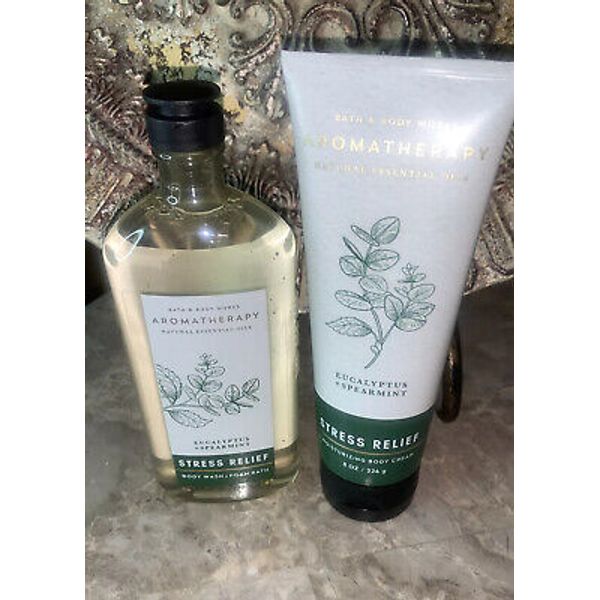 B&BW Aromatherapy STRESS RELIEF Eucalyptus/Spearmint Body Wash &Body Cream Set