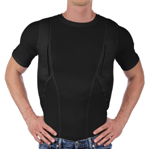 CCW Tactical Concealed Carry Holster Shirt | Secure Velcro Pocket with Large Storage | Mens Crew, Black XL