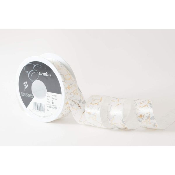 Berisfords Ribbon, White/Gold, 25mm