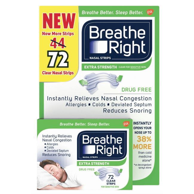 Breathe Right Extra Strength 72 Clear Nasal Strips