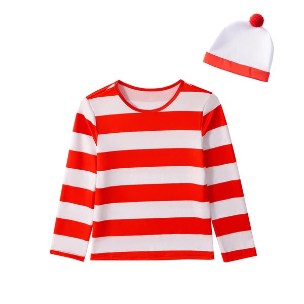 Lito Angels Wheres Wally Fancy Dress Up Costume Outfit Set with Hat and Glasses for Kids Boys Girls Age 4-5 Years, Red and White (Tag Number 110)