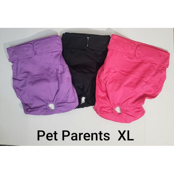 Pet Parents Washable XL Female Dog Diapers ~3 pack ~Black, Pink & Purple ~New