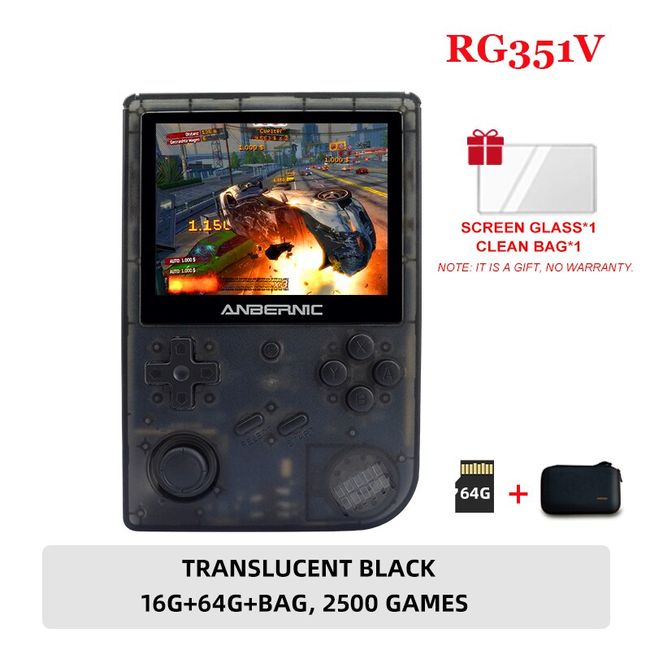 RG351V Handheld Game Console , Open Source System Built-in WiFi Online  Sparring 64G TF Card 2500 Classic Games , 3.5inch IPS Screen Retro Game  Console