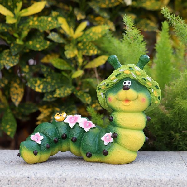 Ploxoiven Outdoor Caterpillar Statue Solar Lights Resin Garden Decor Figurine Waterproof Decorations for Patio,Yard,Lawn(Caterpillar)