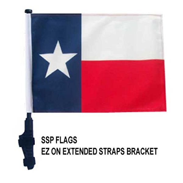 TEXAS Flag with SSP Flags EZ On & Off EXTENDED STRAPS Bracket for UTVs or Wide Bar Golf Carts