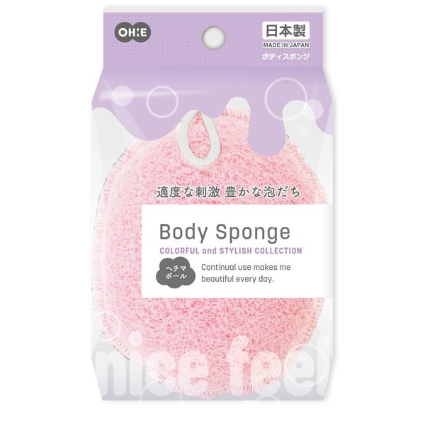 OHE BC Body Sponge, Height 5.1 x Width 3.9 x Height 2.2 inches (13 x 10 x 5.5 cm), Pink, Loofah Ball, Rich, Foaming, Made in Japan