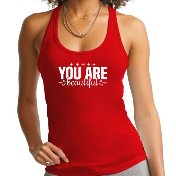 Womens Fitness Tank Top Graphic T-shirt you are Beautiful Inspiration - Red / M