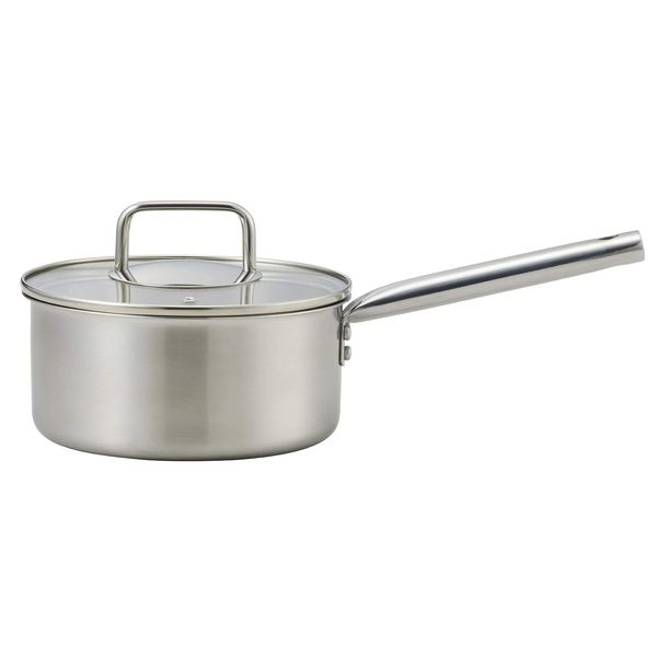 Bestco ND-6342 Echoes Saucepan, Satin, 7.1 inches (18 cm), Lightweight, Visible, Stainless Steel, Glass Lid Included, Induction Compatible