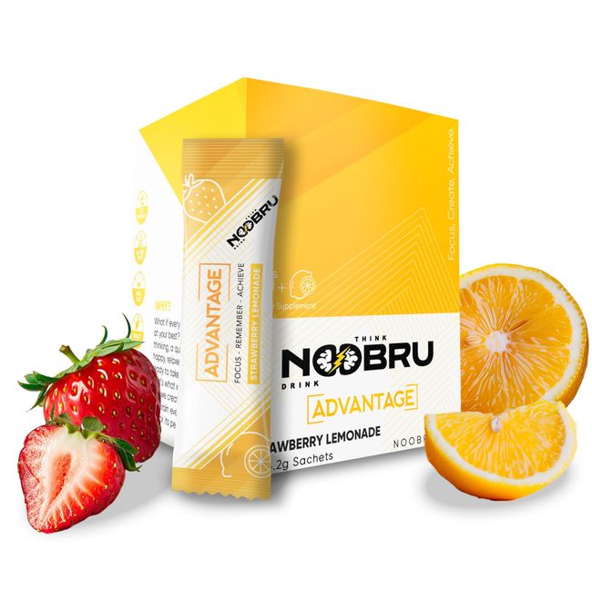 Noobru Аdvantage Nootropic - Delicious Nootropics Brain Supplement with 11 Active Ingredients - Natural Cognitive Enhancer - 20 Strawberry Lemonade Sachets - 1 Month Supply, 20 Count (Pack of 1)