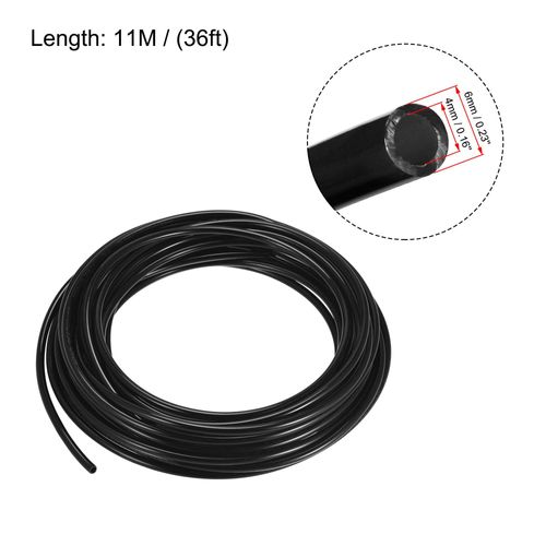 uxcell Pneumatic Air Hose, Air Compressor Tube, PU Pipe, 0.2 inch (4 mm) Inner Diameter x 0.2 inch (6 mm) Outer Diameter x 11 M Black