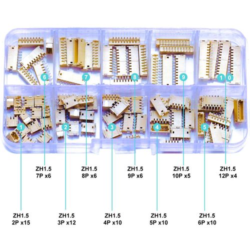 JTSINERU JST SMT Connector Socket, JST ZH 1.5 1.5MM 2Pin 3Pin 4Pin 5Pin 6Pin 7Pin 8Pin 9Pin 10Pin 12Pin Micro SMD Header PCB Board Surface Mount Side Type Right Angle Type Header (JTS-ZH1.5-SMT-R/A)
