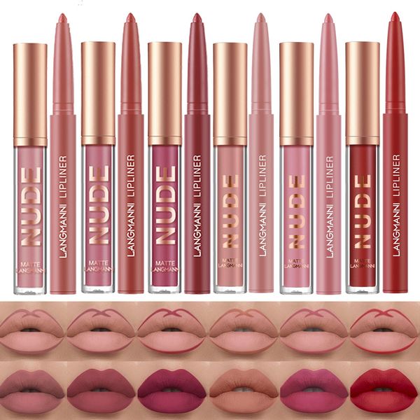 6 Matte Lipstick with 6 Lipliners Durable Lip Gloss Long-Lasting Non-Stick Cup Not Fade Waterproof High Pigmented Velvet Lipgloss Kit Beauty Cosmetics Makeup Gift for Girls Lipstick Set(12PCS) (#C)