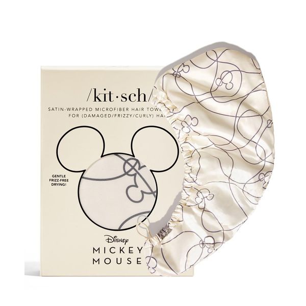 Kitsch Mickey/Minnie x Satin Wrapped Microfiber Hair Towel Wrap for Women - Quick Dry Towel | Microfiber Towel for Hair | Hair Drying Towel Wrap for Long Hair | Hair Towels for Women (Mickey Maze)