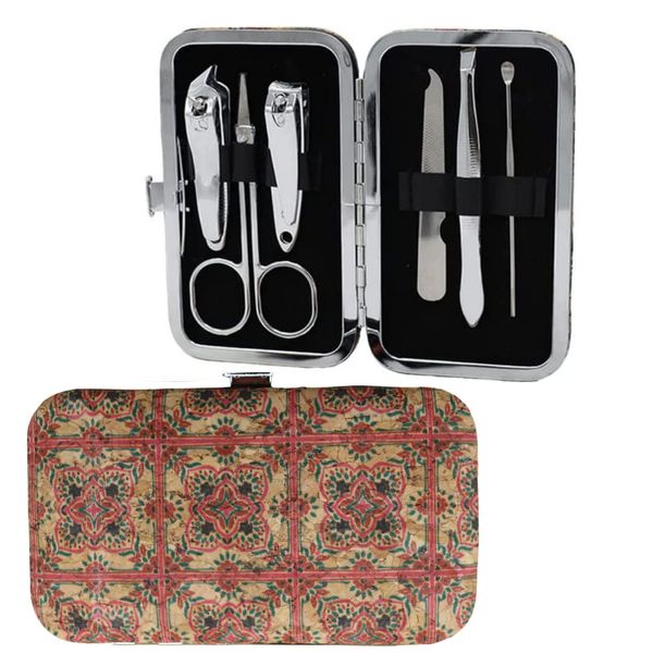 Cork Manicure Pedicure Kit 6 Pieces Stainless Steel Nail Scissors and Cuticle Tools Set with Eco-Friendly Cork Box