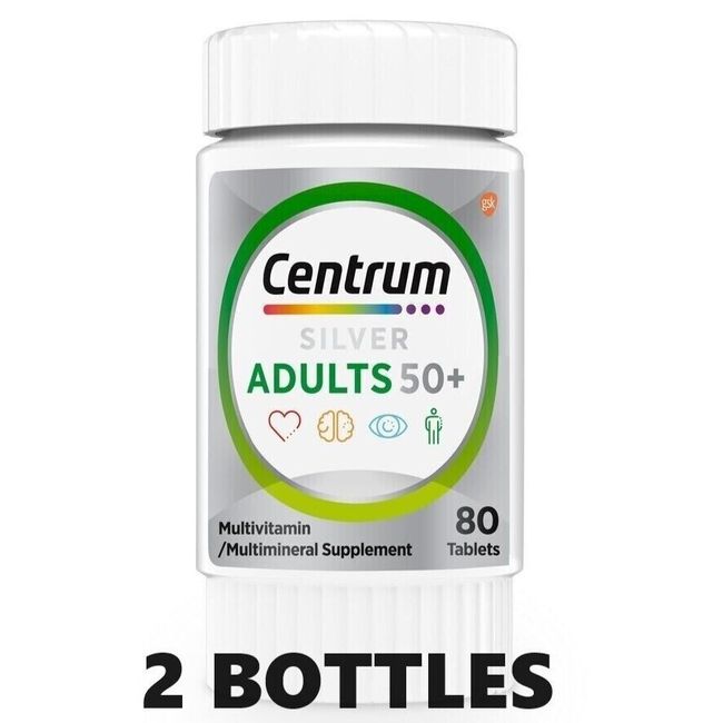 2 bottles Centrum Silver Adults 50+ Multivitamin 80 Tablets ea 160 tabs total