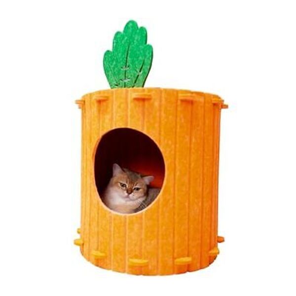 Carrot Shape Cat House Furniture Cat Cave with Cozy Cat Bed for Indoor Pets F...