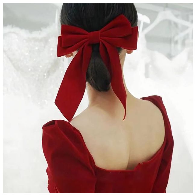 Inibran Vintage Rote Samtbogen Haarspangen Lange Schwanz Satin Haarspangen Barrettes Samtband Haarspange Barrette Französisch Bowknot Haarspange Kopfbedeckung Winter Dekorative Haarschmuck Für Frauen